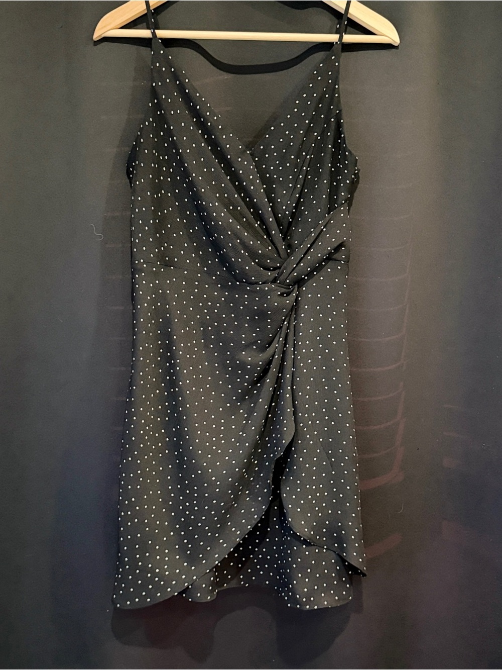Lulu's Women’s Medium Timeless Retro Black Polka Dot Parisian Wrap Mini Dress